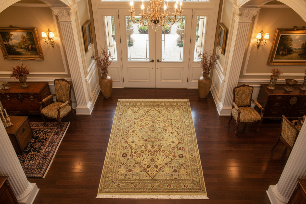 handmade Traditional Tabriz Beige Green Hand Knotted RECTANGLE 100% WOOL area rug 4x6
