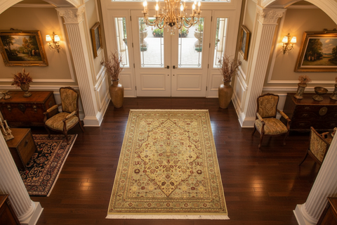 handmade Traditional Tabriz Beige Green Hand Knotted RECTANGLE 100% WOOL area rug 4x6