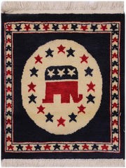 handmade Geometric Bokhara Beige Blue Hand Knotted SQUARE 100% WOOL area rug 2x2