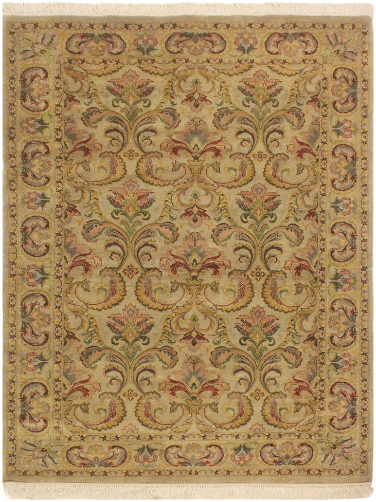 handmade Traditional  Taupe Green Hand Knotted RECTANGLE 100% WOOL area rug 4x6