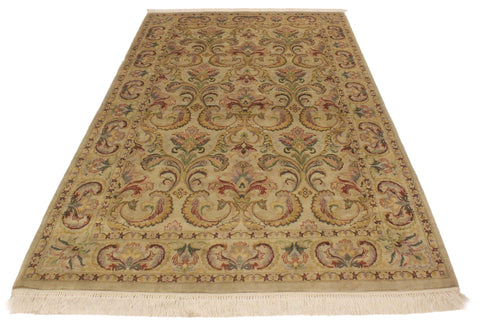 handmade Transitional  Taupe Green Hand Knotted RECTANGLE 100% WOOL area rug 4x6