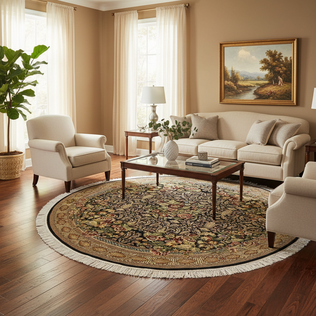 handmade Traditional Rasmi Romal Black Gold Hand-made ROUND 100% WOOL area rug 7'x7'