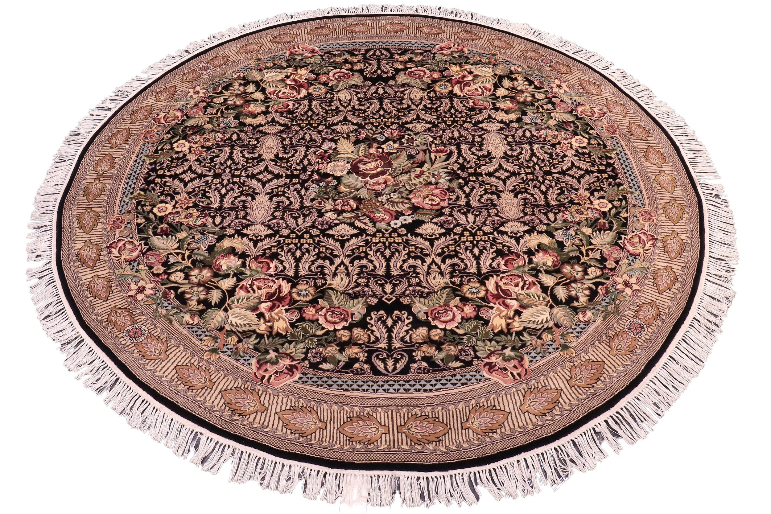 handmade Traditional Rasmi Romal Black Gold Hand-made ROUND 100% WOOL area rug 7'x7'