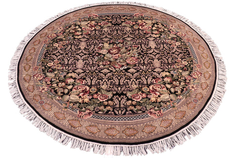 handmade Traditional Rasmi Romal Black Gold Hand-made ROUND 100% WOOL area rug 7'x7'