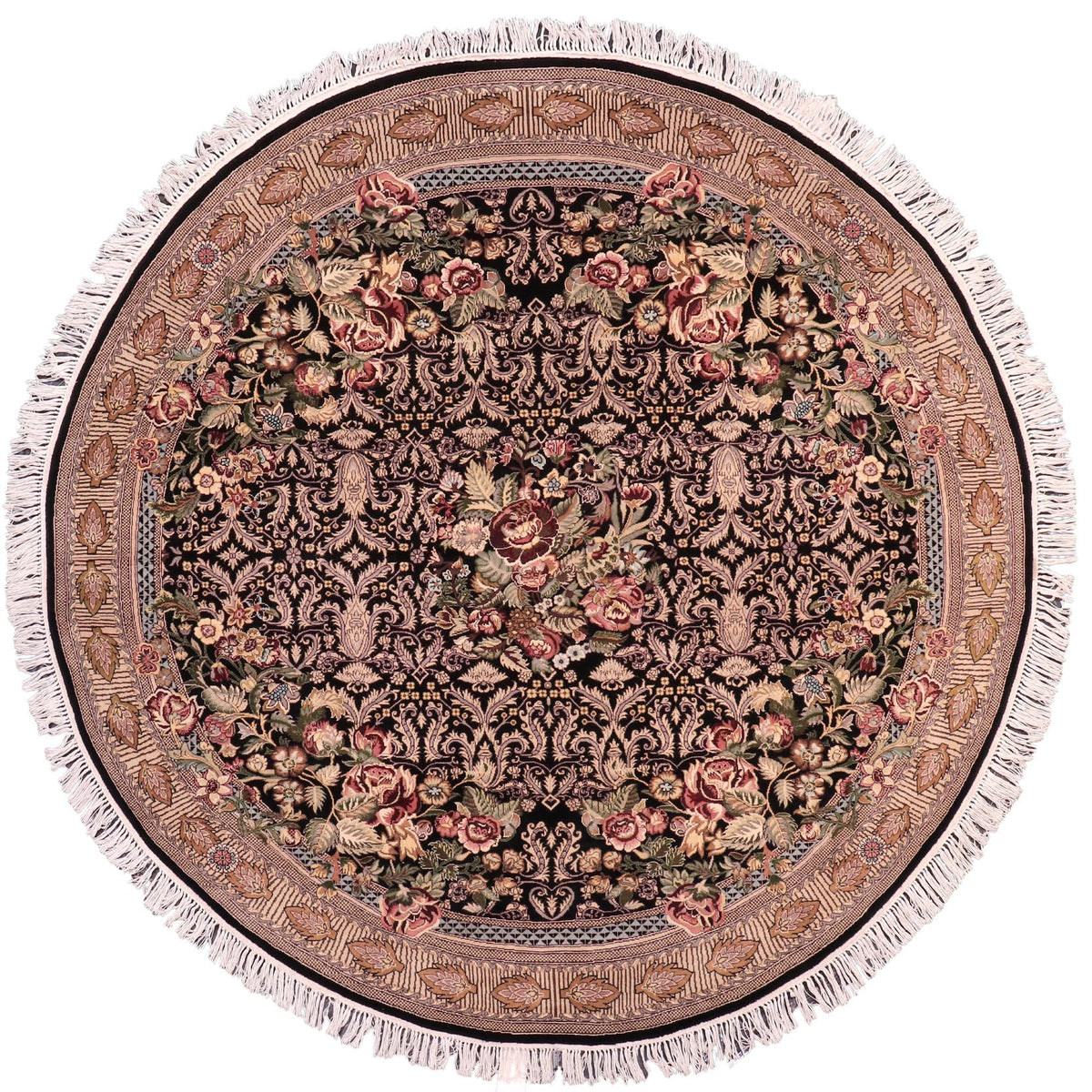 handmade Traditional Rasmi Romal Black Gold Hand-made ROUND 100% WOOL area rug 7' x 7'