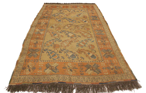 handmade Geometric Soumakh Beige Orange Hand-Woven RECTANGLE 100% WOOL area rug 6 x 8