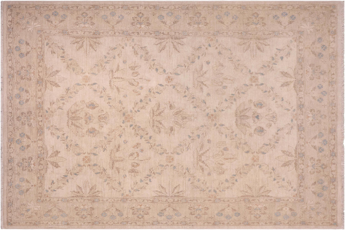 handmade Transitional Kafkaz Ivory Beige Hand Knotted RECTANGLE 100% WOOL area rug 8' x 10'