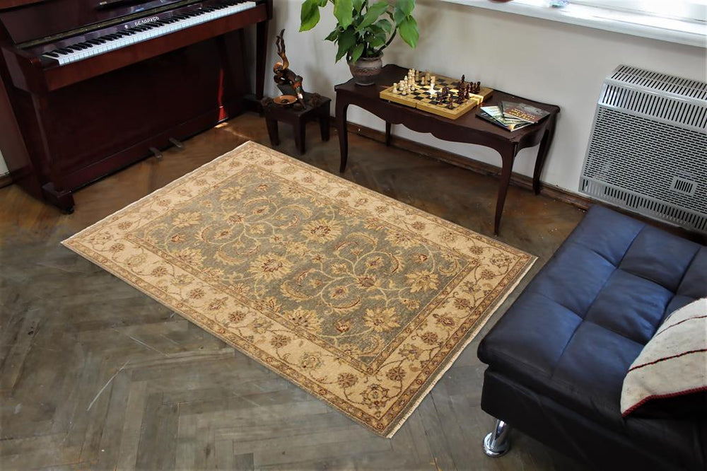 handmade Traditional Oushak Lt. Green Tan Hand Knotted RECTANGLE 100% WOOL area rug 4 x 6