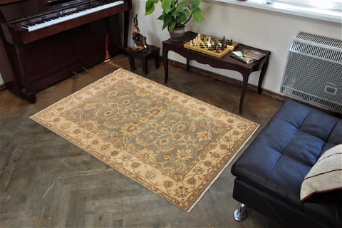 handmade Traditional Kafkaz Lt. Green Tan Hand Knotted RECTANGLE 100% WOOL area rug 4x6