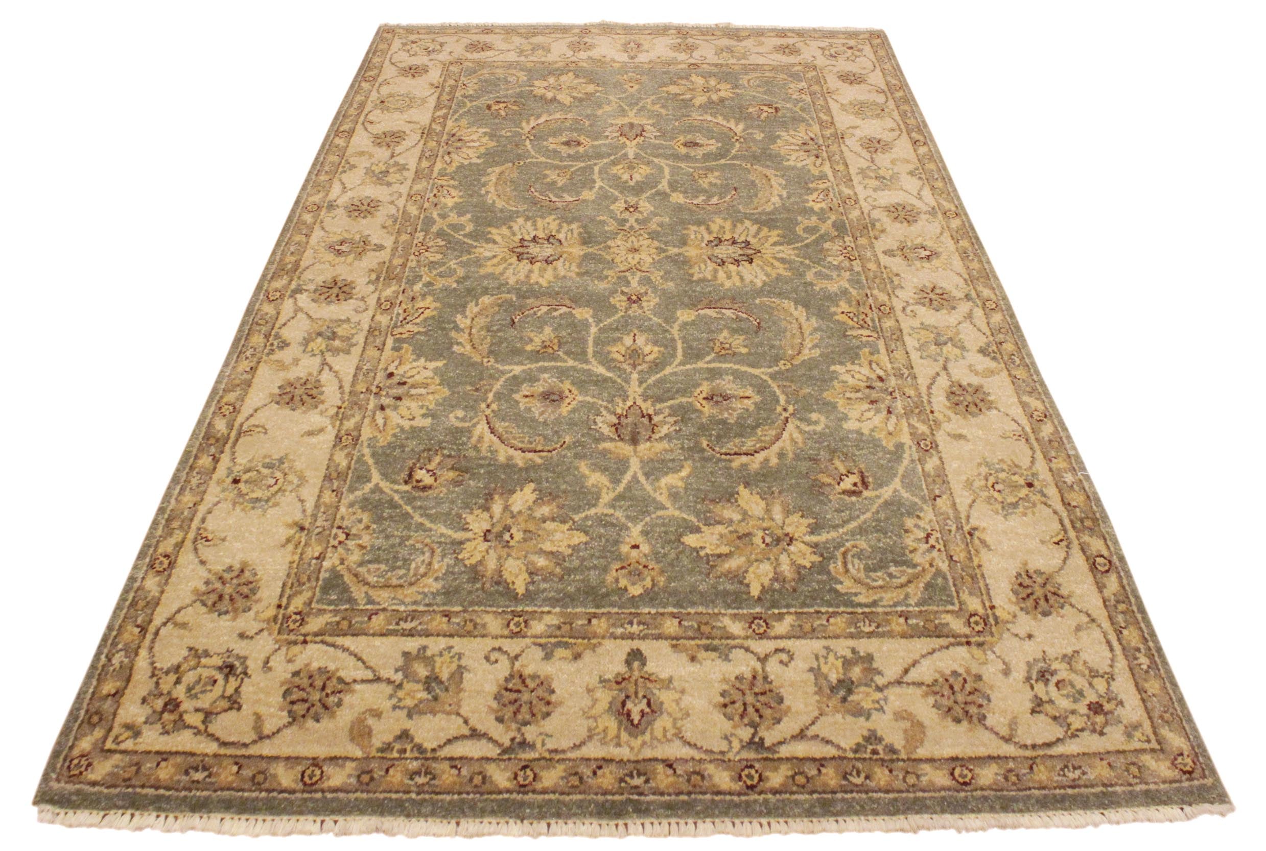handmade Traditional Kafkaz Lt. Green Tan Hand Knotted RECTANGLE 100% WOOL area rug 4x6