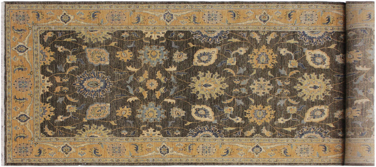 handmade Transitional Kafkaz Gray Blue Hand Knotted RUNNER 100% WOOL area rug 4' x 10'