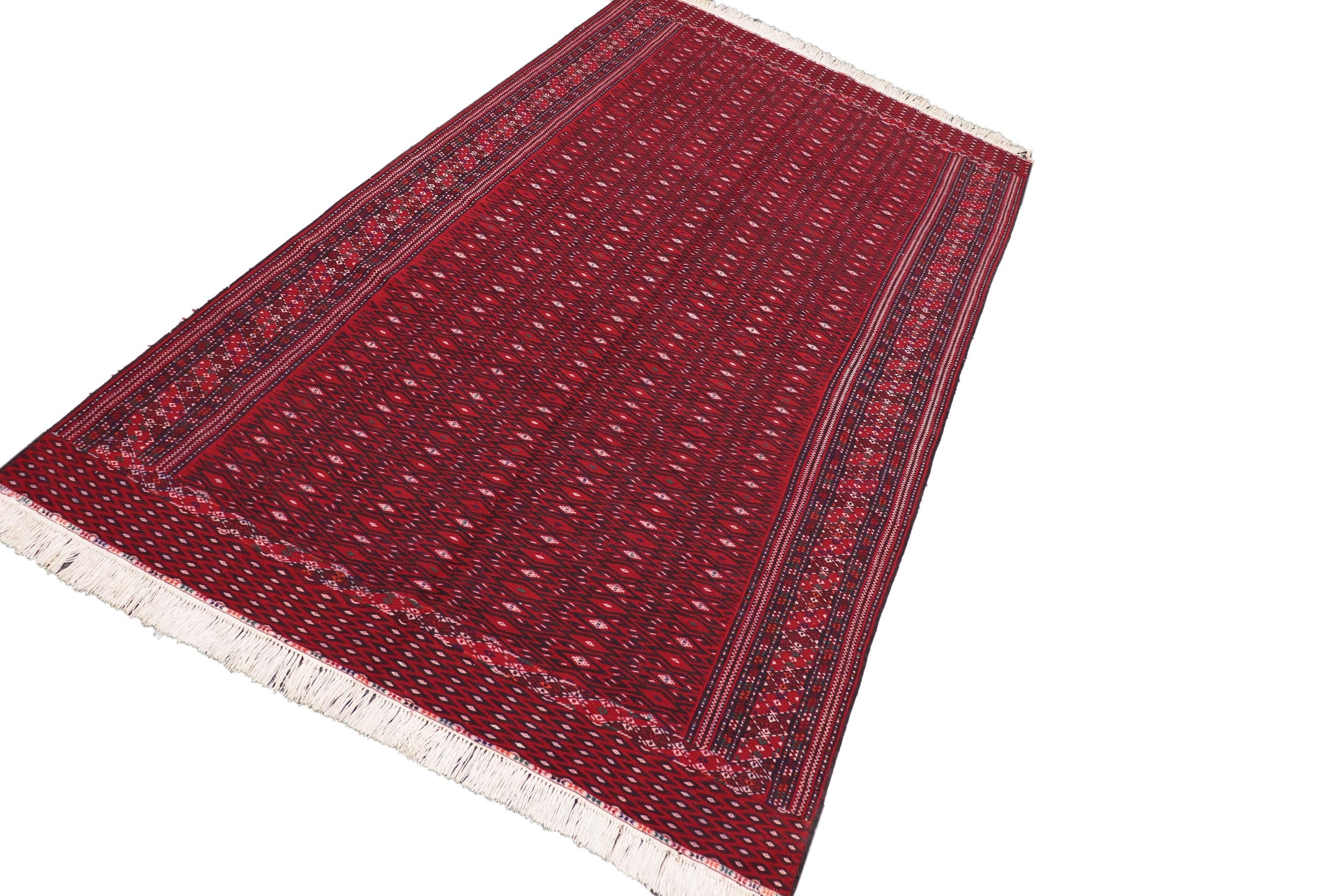 handmade Geometric Tukmansalah Red Blue Hand-Woven RECTANGLE 100% WOOL area rug 7x12