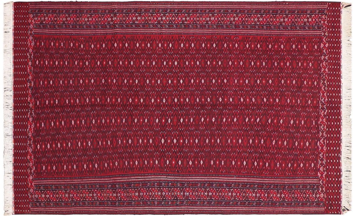 handmade Geometric Tukmansalah Red Blue Hand-Woven RECTANGLE 100% WOOL area rug 7x12