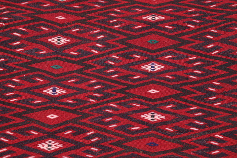 handmade Geometric Tukmansalah Red Blue Hand-Woven RECTANGLE 100% WOOL area rug 7x12