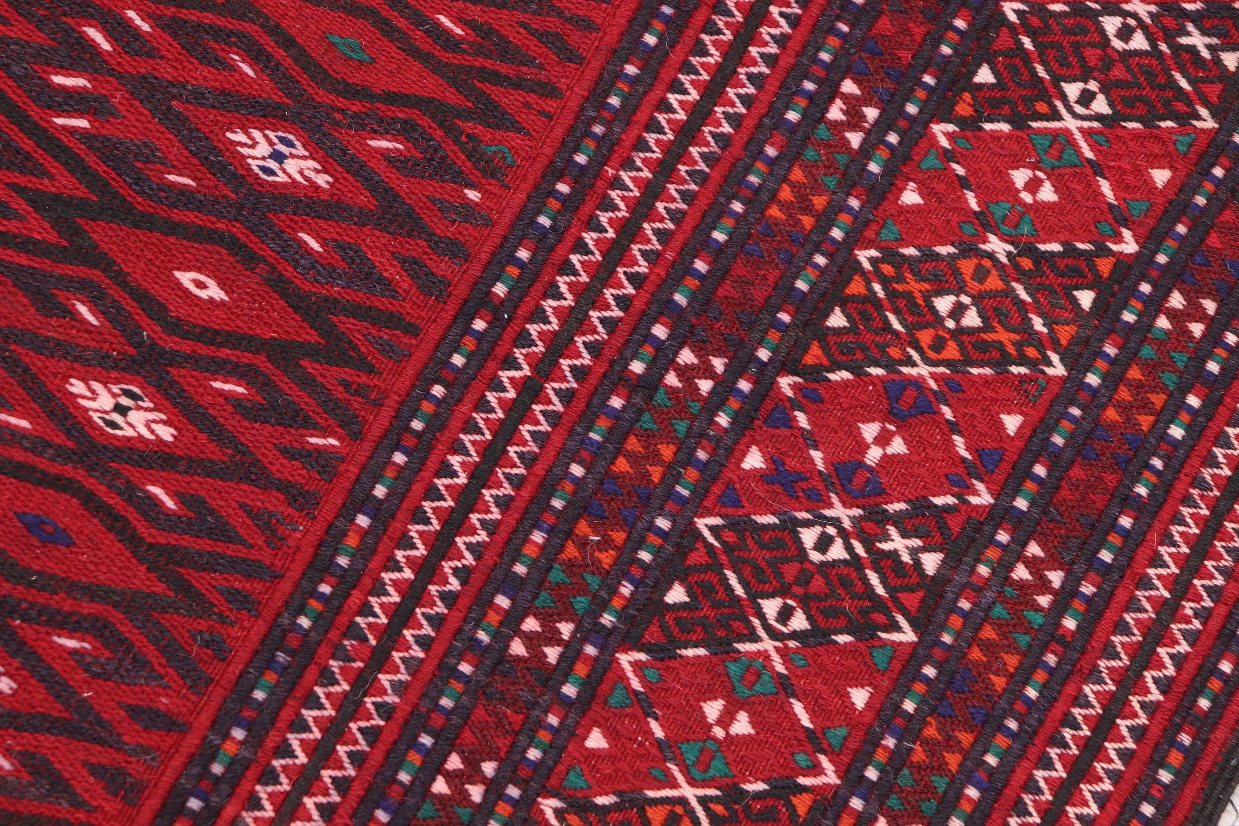 handmade Geometric Tukmansalah Red Blue Hand-Woven RECTANGLE 100% WOOL area rug 7x12