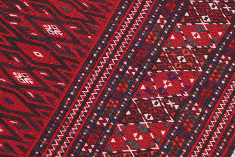 handmade Geometric Tukmansalah Red Blue Hand-Woven RECTANGLE 100% WOOL area rug 7x12