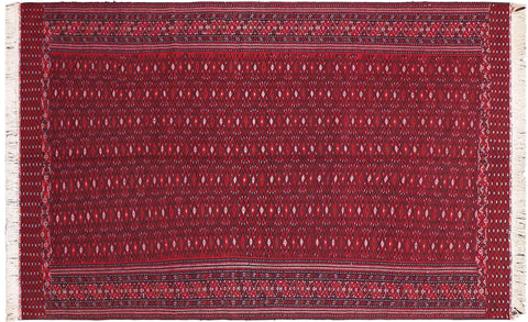 handmade Geometric Tukmansalah Red Blue Hand-Woven RECTANGLE 100% WOOL area rug 7x12