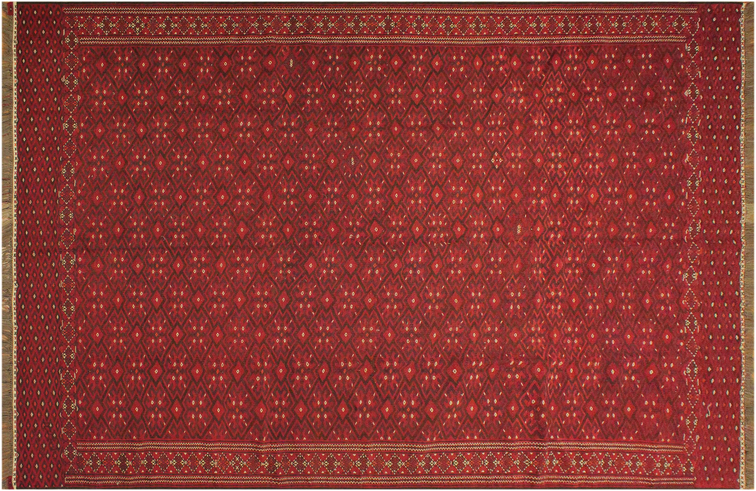 handmade Geometric Tukmansalah Red Black Hand-Woven RECTANGLE 100% WOOL area rug 7x11