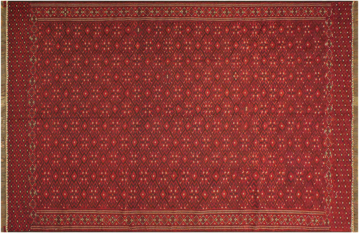 handmade Geometric Tukmansalah Red Black Hand-Woven RECTANGLE 100% WOOL area rug 7x11