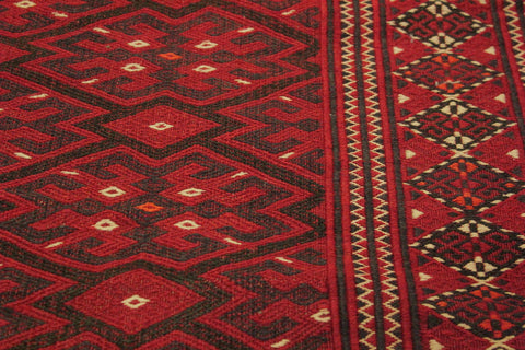 handmade Geometric Tukmansalah Red Black Hand-Woven RECTANGLE 100% WOOL area rug 7x11