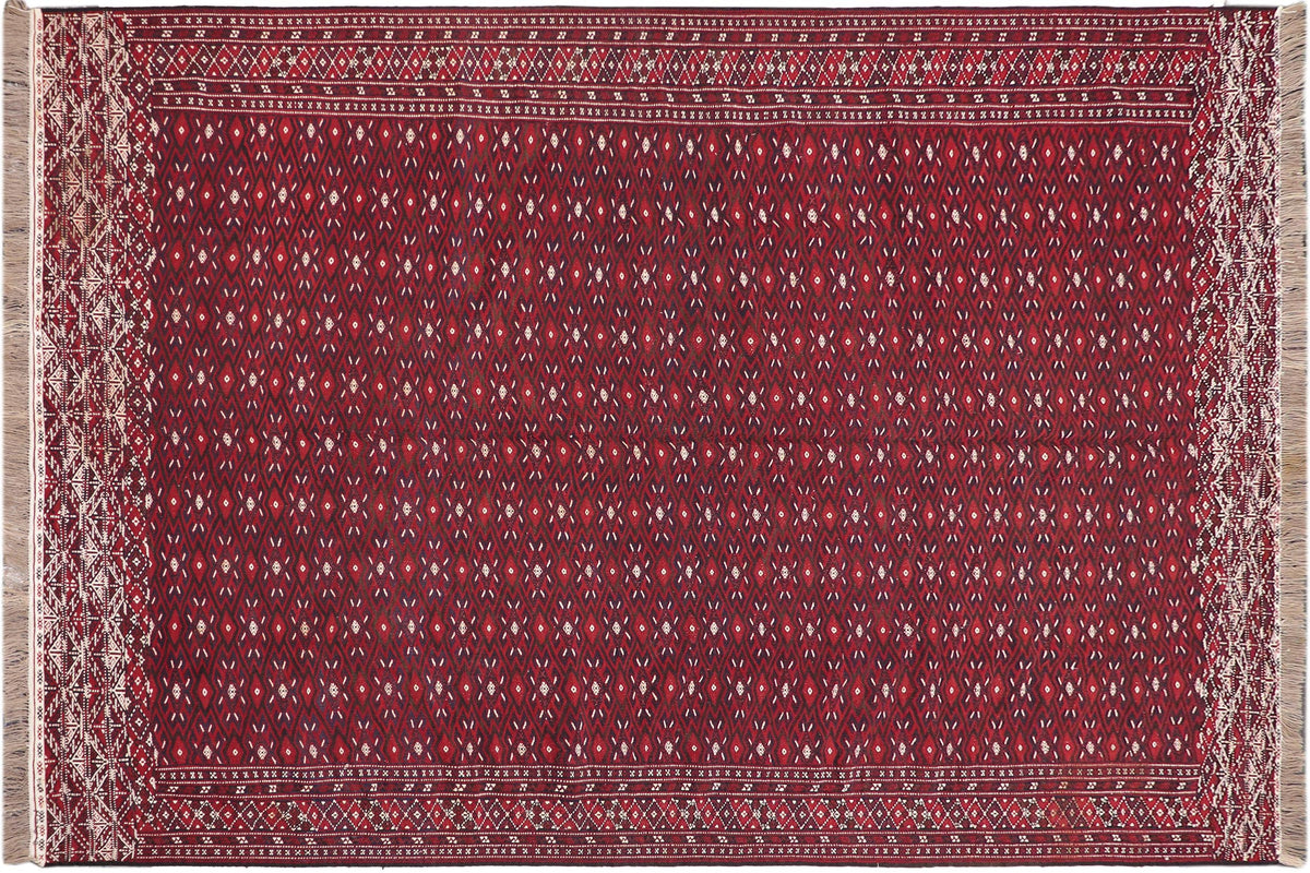 handmade Geometric Tukmansalah Red Ivory Hand-Woven RECTANGLE 100% WOOL area rug 8x12