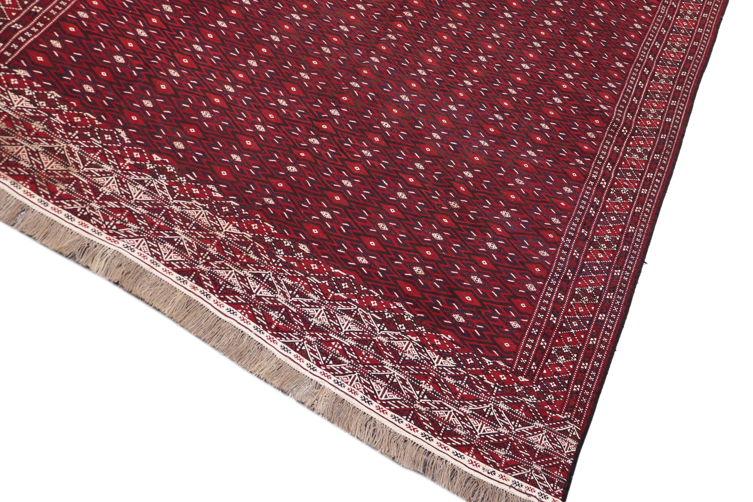 handmade Geometric Tukmansalah Red Ivory Hand-Woven RECTANGLE 100% WOOL area rug 8x12