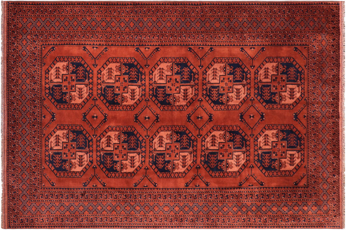 handmade Geometric Kargahi Rust Blue Hand Knotted RECTANGLE 100% WOOL area rug 7' x 10'