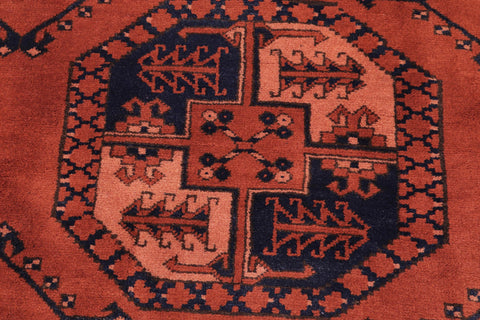 handmade Geometric Kargahi Rust Blue Hand Knotted RECTANGLE 100% WOOL area rug 7' x 10'