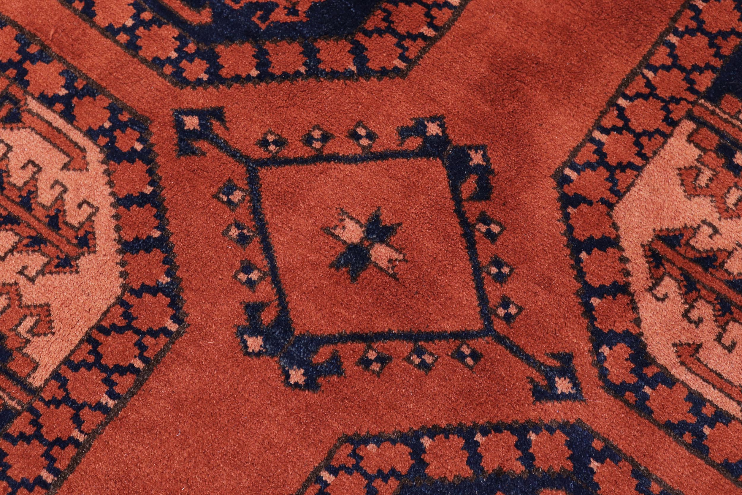 handmade Geometric Kargahi Rust Blue Hand Knotted RECTANGLE 100% WOOL area rug 7' x 10'