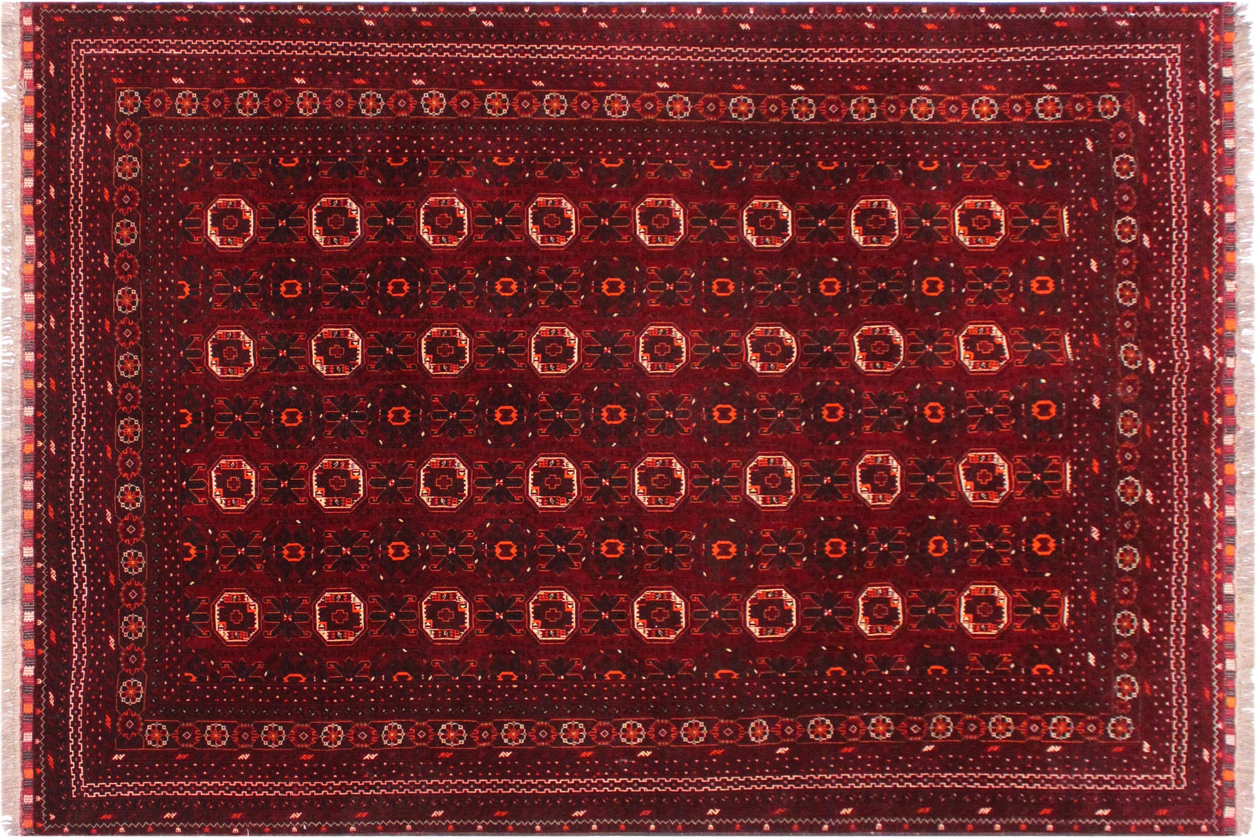 handmade Geometric Antique Bokhara Red Orange Hand Knotted RECTANGLE 100% WOOL area rug 7x10