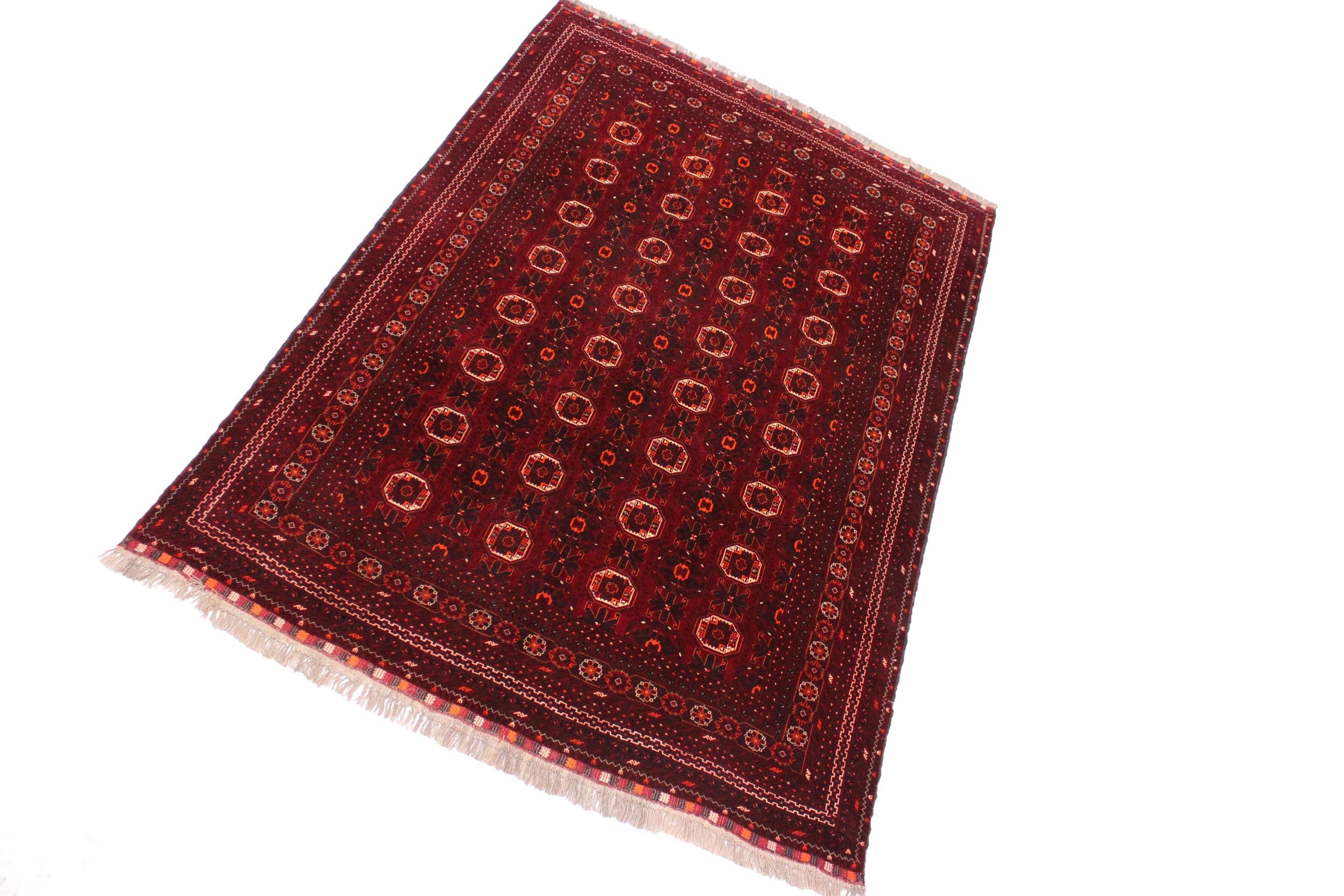 handmade Geometric Antique Bokhara Red Orange Hand Knotted RECTANGLE 100% WOOL area rug 7x10