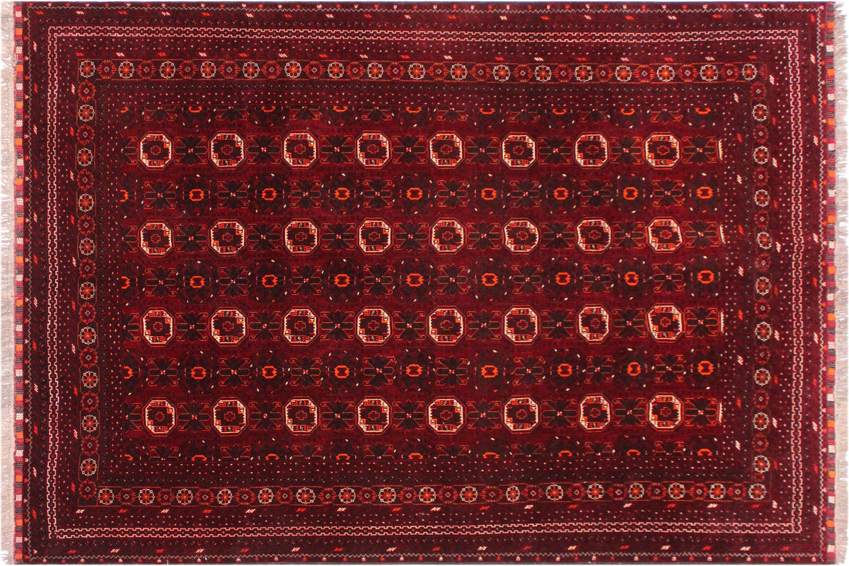 handmade Geometric Antique Bokhara Red Orange Hand Knotted RECTANGLE 100% WOOL area rug 7x10