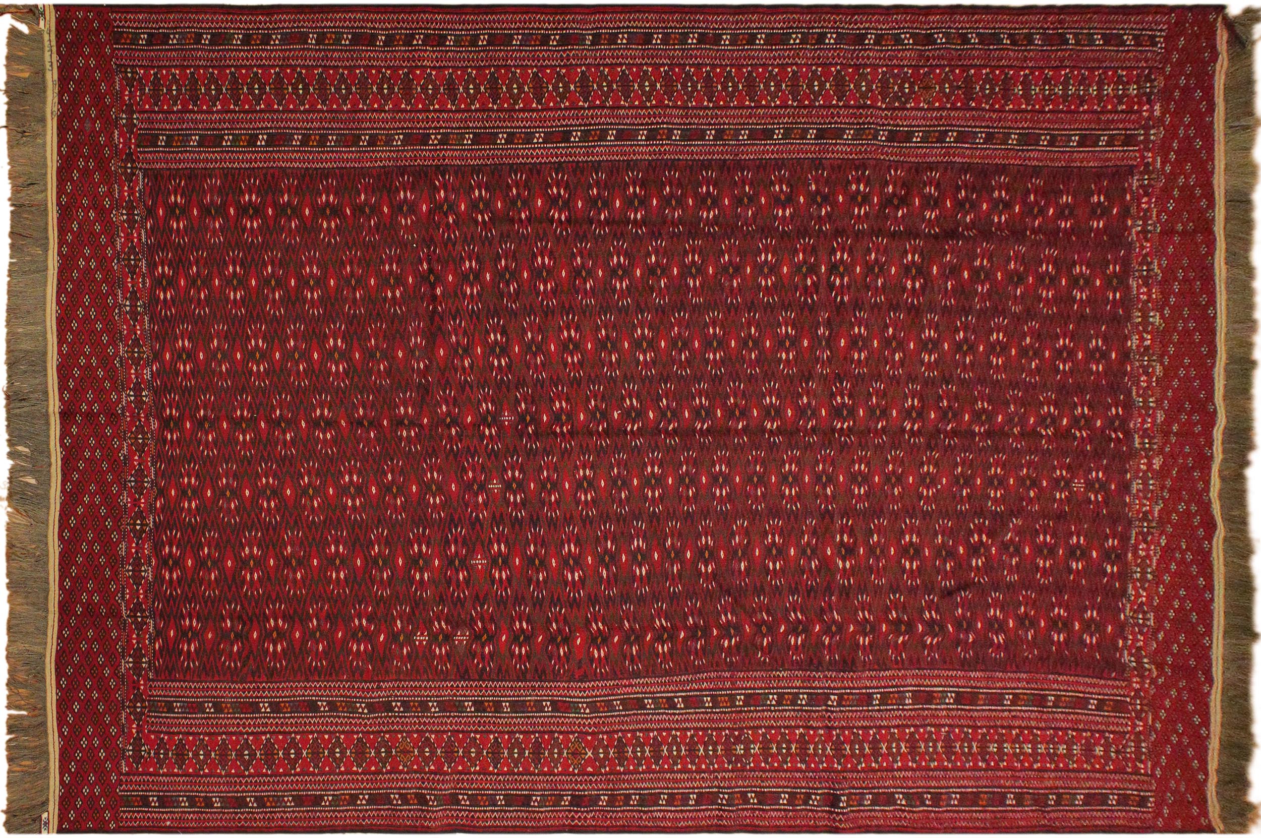 handmade Geometric Tukmansalah Red Ivory Hand-Woven GALLERY 100% WOOL area rug 7x12