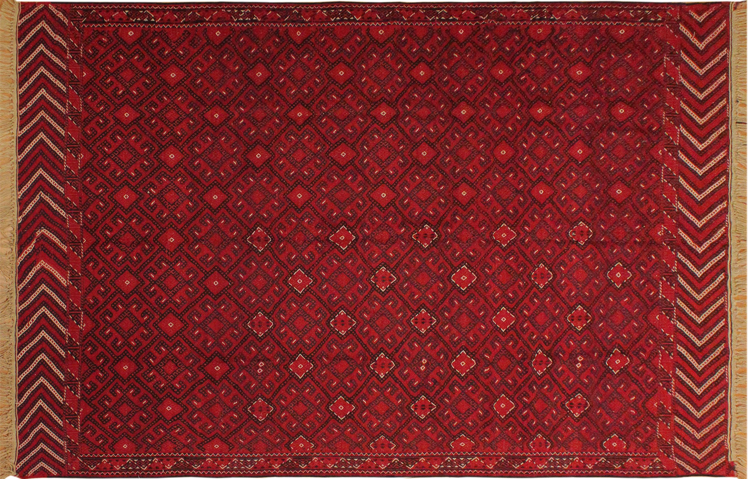 handmade Geometric Tukmansalah Red Black Hand-Woven RECTANGLE 100% WOOL area rug 7x10