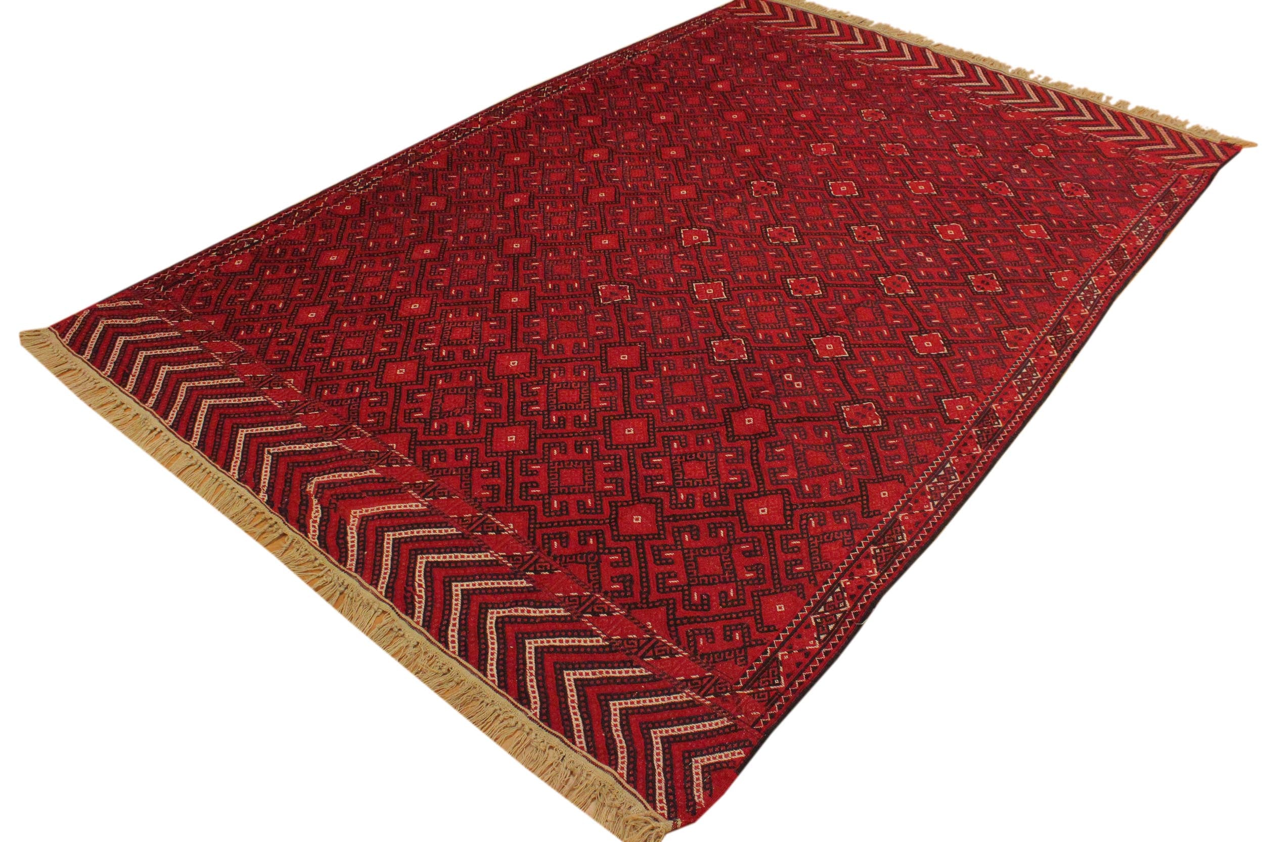 handmade Geometric Tukmansalah Red Black Hand-Woven RECTANGLE 100% WOOL area rug 7x10