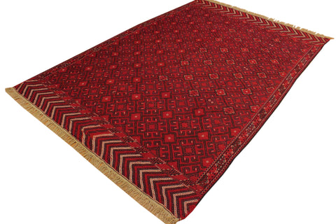 handmade Geometric Tukmansalah Red Black Hand-Woven RECTANGLE 100% WOOL area rug 7x10