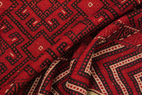 handmade Geometric Tukmansalah Red Black Hand-Woven RECTANGLE 100% WOOL area rug 7x10