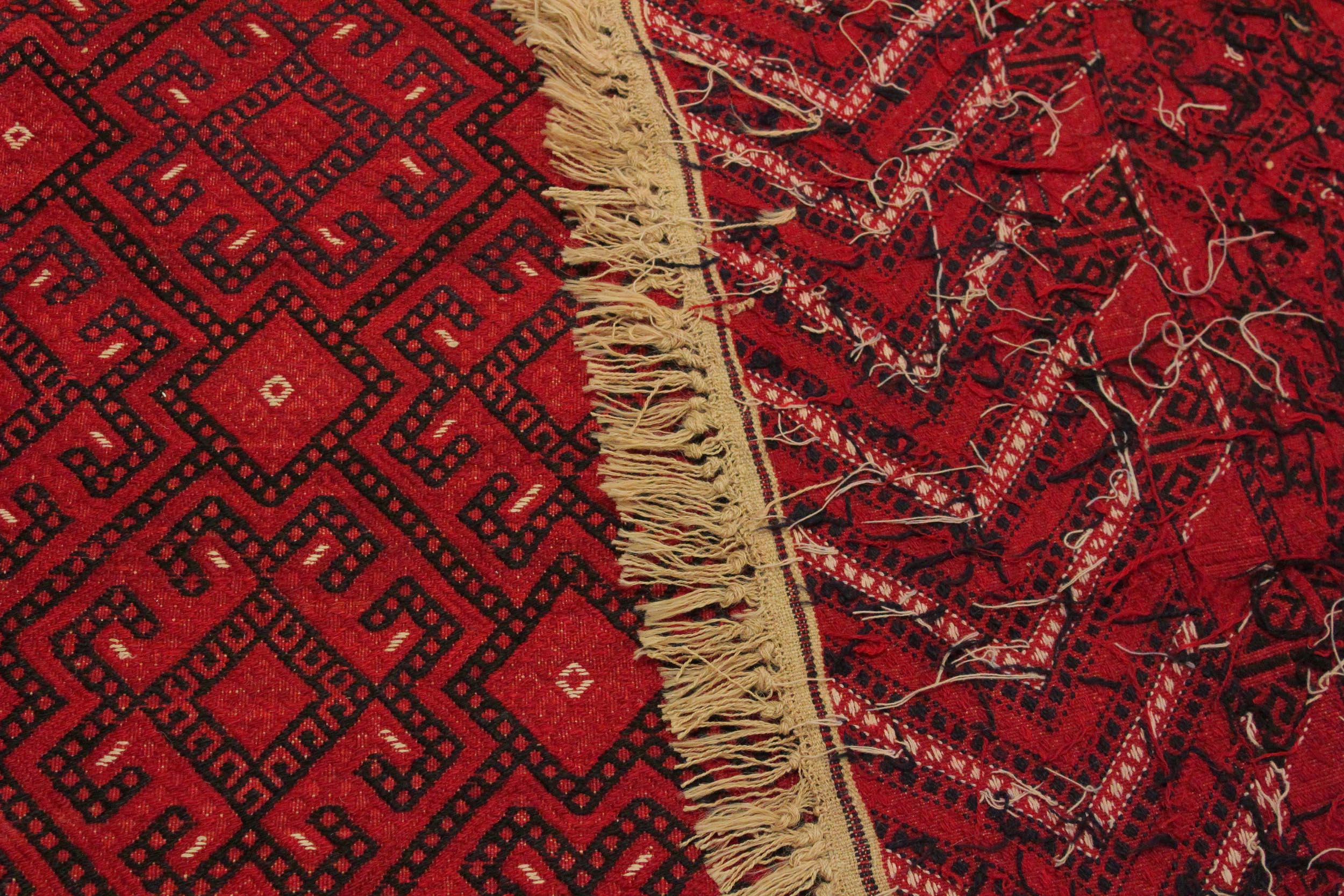 handmade Geometric Tukmansalah Red Black Hand-Woven RECTANGLE 100% WOOL area rug 7x10