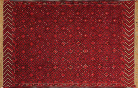 handmade Geometric Tukmansalah Red Black Hand-Woven RECTANGLE 100% WOOL area rug 7x10