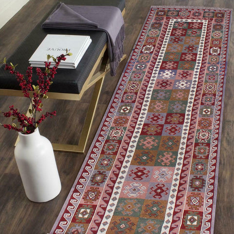 handmade Geometric Soumakh Red Gray Hand-Woven RUNNER 100% WOOL area rug 2 x 12