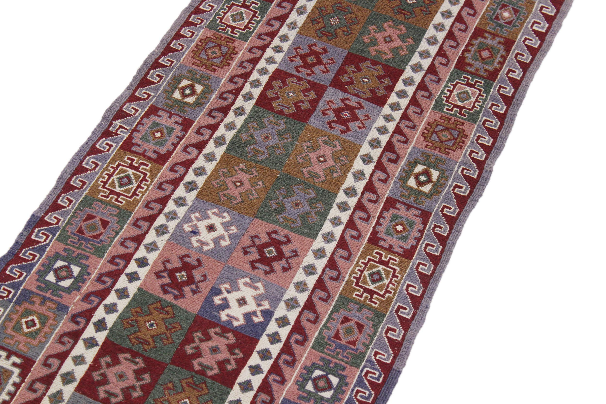 handmade Geometric Soumakh Red Gray Hand-Woven RUNNER 100% WOOL area rug 2 x 12