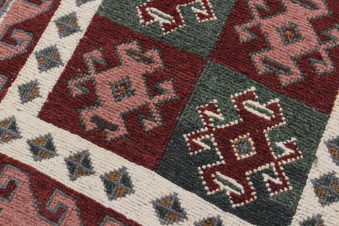 handmade Geometric Soumakh Red Gray Hand-Woven RUNNER 100% WOOL area rug 2 x 12