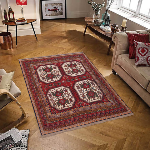 handmade Geometric Soumakh Rust Ivory Hand-Woven RECTANGLE 100% WOOL area rug 6 x 8