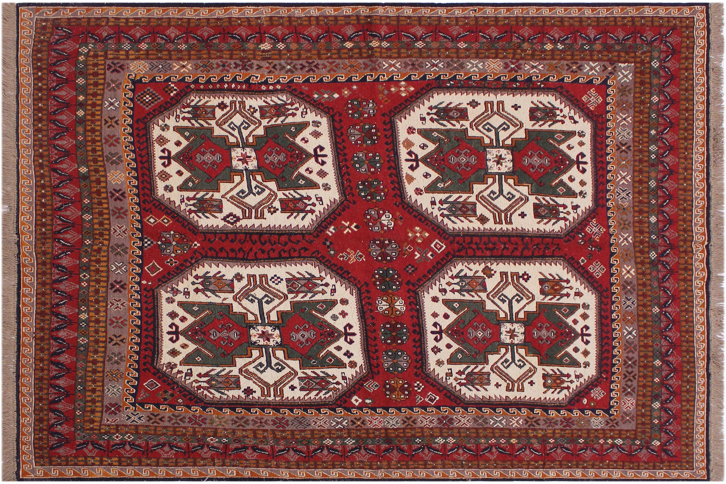 handmade Geometric Soumakh Rust Ivory Hand-Woven RECTANGLE 100% WOOL area rug 6 x 8