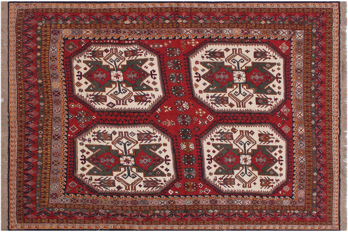 handmade Geometric Soumakh Rust Ivory Hand-Woven RECTANGLE 100% WOOL area rug 6 x 8