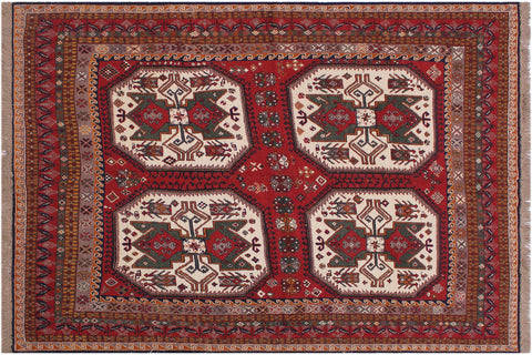 handmade Geometric Soumakh Rust Ivory Hand-Woven RECTANGLE 100% WOOL area rug 6 x 8
