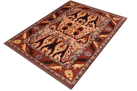 handmade Geometric Kargahi Tan Red Hand Knotted RECTANGLE 100% WOOL area rug 7' x 9'