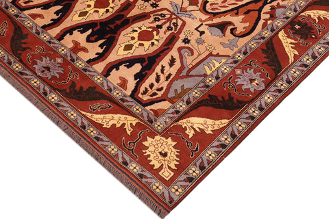 handmade Geometric Kargahi Tan Red Hand Knotted RECTANGLE 100% WOOL area rug 7' x 9'