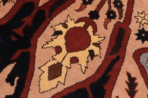 handmade Geometric Kargahi Tan Red Hand Knotted RECTANGLE 100% WOOL area rug 7' x 9'