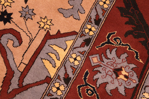 handmade Geometric Kargahi Tan Red Hand Knotted RECTANGLE 100% WOOL area rug 7' x 9'